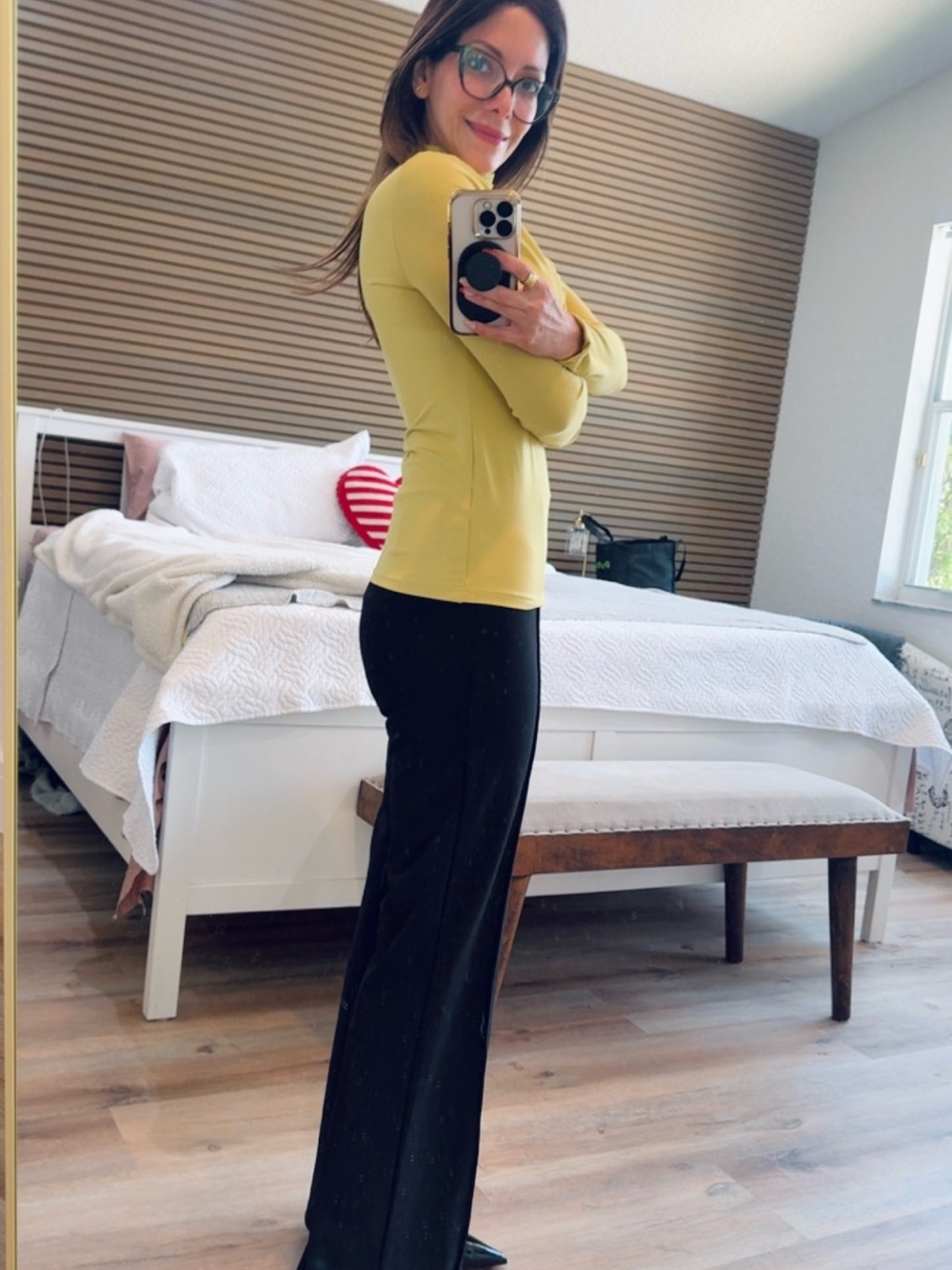 SHEIN Yellow Ruched Mock Neck Long Sleeve Top - Picture 2 of 7